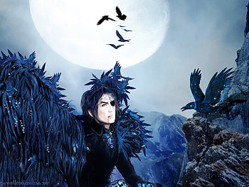The Perfidy, blue, perfidy, dark, crow, painting, moon, fantasy, cg HD wallpaper