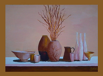 still life painted by saad kilo2012, still life, oil paintings, color, vases, impresionism, art, nature, paintings HD wallpaper