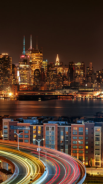 Manhattan skyline at night, New York City view, New Jersey , Night HD phone wallpaper