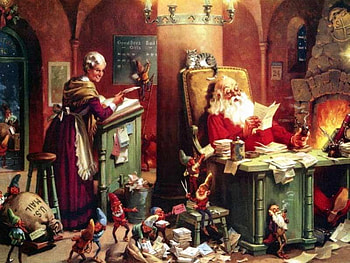 Santa working, gifts, holiday, christmas, santa HD wallpaper
