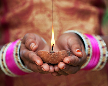 Hope, pink, orange, candle, hand HD wallpaper