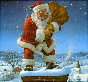 ByDona Gelsinger (DETAIL), holiday, painting, art, christmas, cute, dona gelsinger, santa, tree HD wallpaper