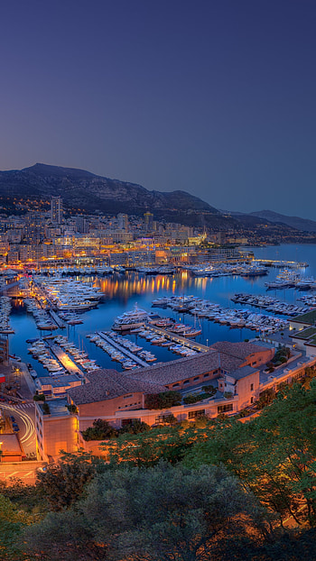 Monaco, , Twilight night sky, Boats HD phone wallpaper