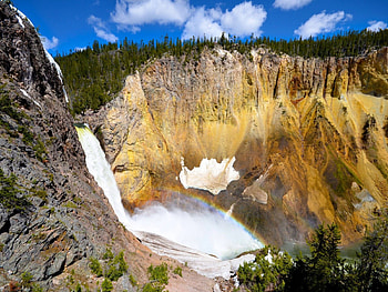 waterfalls, river, rainbow, mountain HD wallpaper