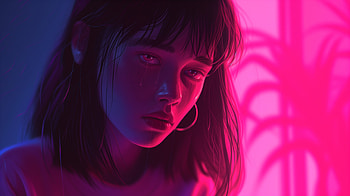 Melancholic Lofi Girl in Neon -, sad lofi girl, portrait, girl, neon lights, artistic HD wallpaper