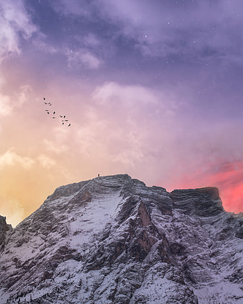 Nature, Birds, Sky, Stars, Mountain, Vertex, Top, Silhouette HD phone wallpaper