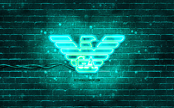 Armani turquoise logo, , turquoise brickwall, Armani logo, brands, Armani neon logo, Armani HD wallpaper