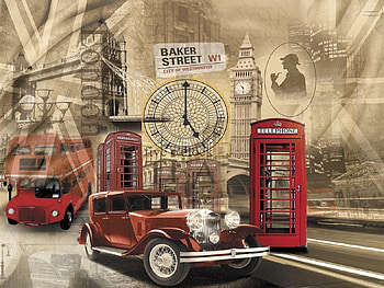 London Collage, rolls royce, big ben, car, sherlock holmes, london, red bus, baker street, london bridge, red box, clock HD wallpaper
