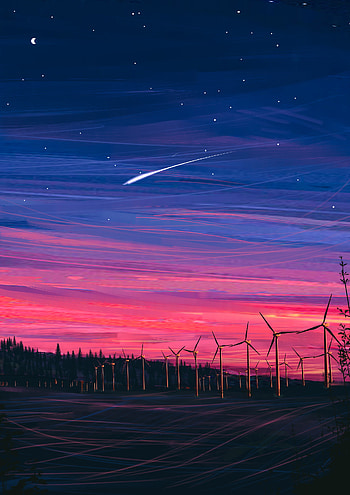 Art, Night, Starry Sky, Wind Power Plant, Turbines, Turbine HD phone wallpaper