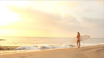 lovely day, sea, surfing, women, sky, beach HD wallpaper