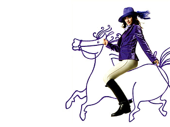 Zooey Deschanel, purple, horse, brunette, hat, deschanel, zooey HD wallpaper
