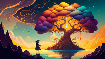 Neon Tree, AI Art, landscape, nature, tree, fantasy, fantasy landscape HD wallpaper