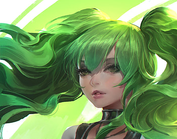 Hatsune Miku, sanmufan, art, vocaloid, girl, anime, green, face, manga, san mufan HD wallpaper