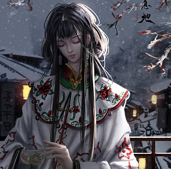 Girl, night, asian, art, fantasy, fbx light, dark HD wallpaper