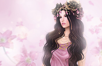 ♡, Decoration, Girl, Brunette, Flowers, Hairstyle HD wallpaper