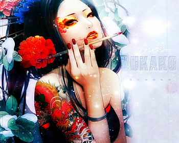 Geisha, hold hand, tattoo, beauty, rose, original, gesiha, female, sexy, brave, paint brush, sweet, hot, girl, anime girl, fantasy, cool, flowers HD wallpaper
