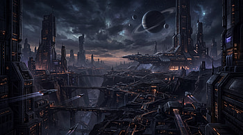 — Nightfall Over the Orbital Megacity HD wallpaper