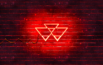 Massey Ferguson red logo, , red brickwall, Massey Ferguson logo, brands, Massey Ferguson neon logo, Massey Ferguson HD wallpaper