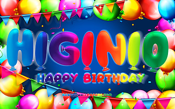 Happy Birtay Higinio, , colorful balloon frame, Higinio name, blue background, Higinio Happy Birtay, Higinio Birtay, popular mexican male names, Birtay concept, Higinio HD wallpaper