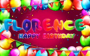Happy Birtay Florence, , colorful balloon frame, Florence name, purple background, Florence Happy Birtay, Florence Birtay, popular american female names, Birtay concept, Florence HD wallpaper