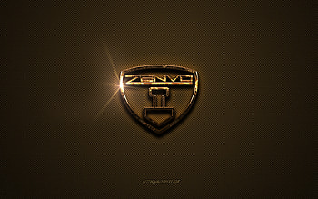 Zenvo golden logo, artwork, brown metal background, Zenvo emblem, Zenvo logo, brands, Zenvo HD wallpaper