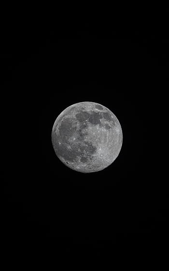 A stunning full moon captured against a dark black sky showcasing lunar details. HD phone wallpaper