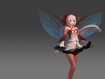 Blue Fairy, silver hair, cute, dress, 3d, wing, cg, short hair, female, plain, sexy, wings, hot, girl, fairy, anime girl, simple, anime, white hair, gown, realistic HD wallpaper