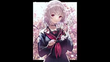 Cute, anime girl, cherry blossom, school dress HD wallpaper