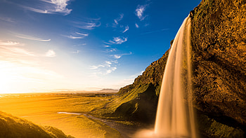 Iceland Waterfall Sunset Veil Over Cliffs, iceland, waterfall, sunset, cliff, mountains, mountain, nature HD wallpaper