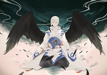 Ootengu, dark angel, Onmyouji, video game, anime, wings HD wallpaper