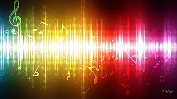 The Sound of Music, notes, song, colors, gold, tunes, tune, music, abstract, rainbow, musical, sing, bright, yellow, signals, red HD wallpaper