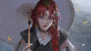 Girl with parasol, parasol, face, girl, redhead, teame, frumusete, gorgeous, dark, superb, fantasy, tea me HD wallpaper