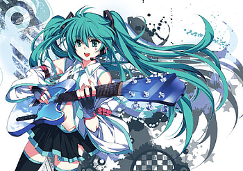 Hatsune miku, aqua hair, twintails, guitar, pico, vocaloid HD wallpaper