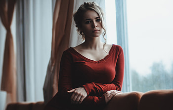 Redness, women, model, blonde, Red HD wallpaper