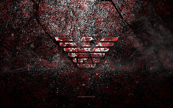 Armani logo, grunge art, Armani stone logo, red stone texture, Armani, grunge stone texture, Armani emblem, Armani 3d logo HD wallpaper