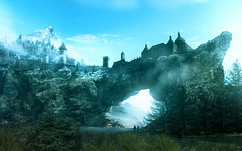Fantasy land, castle, fantasy, art, mountain HD wallpaper