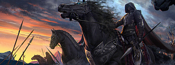 Epic battle, man, battle, cunw, cal, horse, black, art, war, cun w, fantasy, warrior HD wallpaper