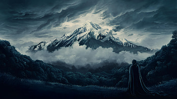 Mysterious figure before snow-capped mountain, snow, mountain, spooky, Snowy Mountain HD wallpaper