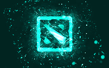 Dota 2 turquoise logo, , turquoise neon lights, creative, turquoise abstract background, Dota 2 logo, online games, Dota 2 HD wallpaper