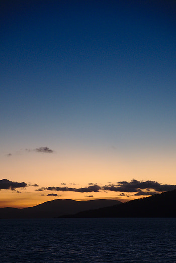 Nature, Sunset, Sky, Mountains, Sea, Hills HD phone wallpaper
