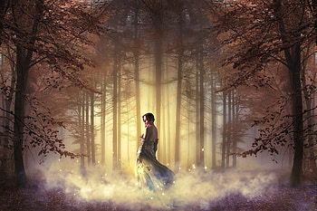~Enchanted of Autumn~, plants, digital art, charm, butterflies, fantastic, animals, sparkle, shine, trees, female, dreams, forests, beautiful, Autumn, fantasy, pretty, light, manipulation, models, enchanted, girls, flowers, women, lovely, splendor HD wallpaper