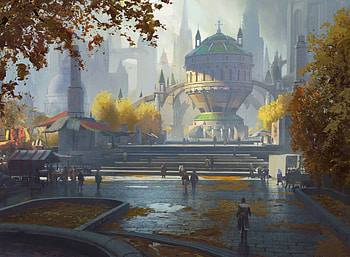 Plaza of the Guildpact, fantasy, city, fantasy city HD wallpaper