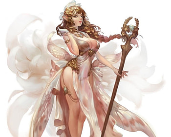 Fairy Queen, long hair, dress, lady, fantasy woman, female, golden, wings, sweet, white, art, soft, beautiful, woman, fairy, pink, fantasy, pretty, brown hair, lovely, queen, asbtract HD wallpaper
