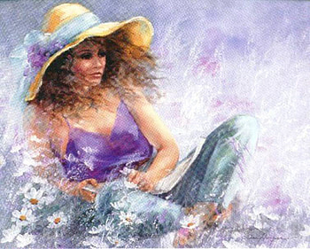 soft beauty, art, soft, paintings, people, beauty, woman, cool, flowers, hats HD wallpaper