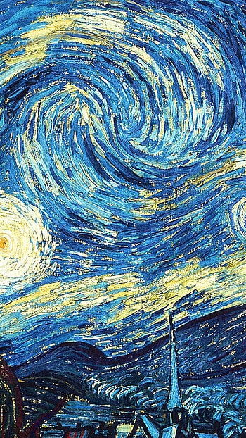 The Starry Night, Vincent van Gogh, night sky, swirling patterns HD phone wallpaper
