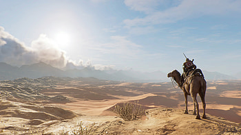 camel, Egypt, sun, desert, Bayek Of Siwa, video game, Assassin's Creed Origins HD wallpaper