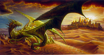 Desert dragon, art, sand, fantasy, dragon, desert, jon sullivan, orange HD wallpaper
