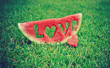 Food, Grass, Love, Inscription, Lawn, Watermelon, Word HD wallpaper