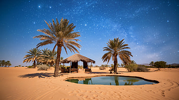 Serene Desert Oasis – Ultra for Tranquil Escapes, desert oasis, desert, oasis, palm tree, starry sky HD wallpaper