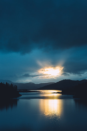 Nature, Sunset, Twilight, Lake, Dark, Dusk, Hills HD phone wallpaper